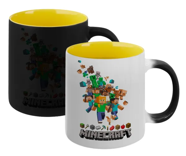 Minecraft adventure — Κούπα Μαγική εσωτερικό κίτρινη, κεραμική 330ml που αλλάζει χρώμα με το ζεστό ρόφημα