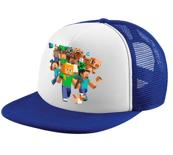 Minecraft adventure — Καπέλο παιδικό Soft Trucker με Δίχτυ ΜΠΛΕ/ΛΕΥΚΟ (POLYESTER, ΠΑΙΔΙΚΟ, ONE SIZE)