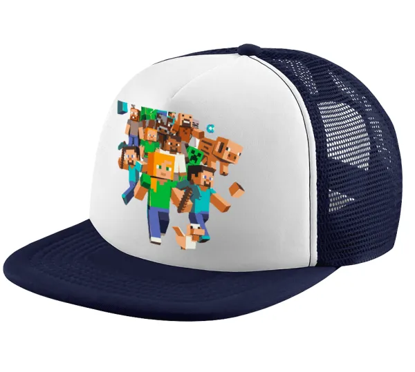 Minecraft adventure — Adult Soft Trucker Hat with Dark Blue/White Mesh (POLYESTER, ADULT, UNISEX, ONE SIZE)