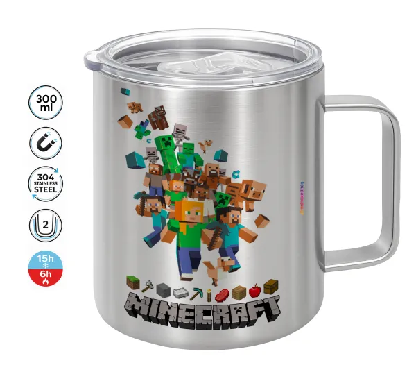 Minecraft adventure — Double-walled stainless steel mug 300ml with temperature-retaining lid