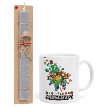Minecraft adventure, Easter Set, Ceramic Cup (330ml) & Easter aromatic flat candle (30cm) (GRAY)