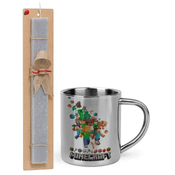 Minecraft adventure, Easter Set, metallic thermal cup (300ml) & Easter aromatic flat candle (30cm) (GRAY)