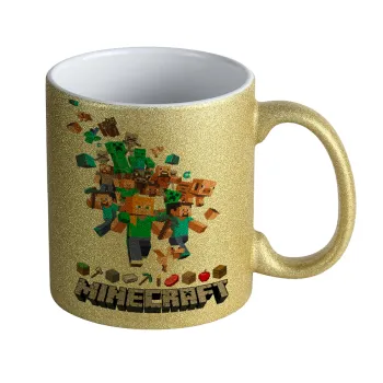 Minecraft adventure, Κούπα Χρυσή Glitter που γυαλίζει, κεραμική, 330ml