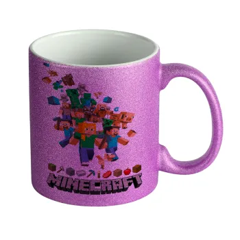 Minecraft adventure, Κούπα Μωβ Glitter που γυαλίζει, κεραμική, 330ml