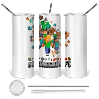 Minecraft adventure, Tumbler stainless steel 600ml, with metal straw & cleaning brush