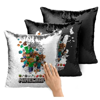 Minecraft adventure, Μαξιλάρι καναπέ Μαγικό Μαύρο με πούλιες 40x40cm περιέχεται το γέμισμα