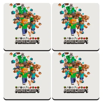 Minecraft adventure, ΣΕΤ 4 Σουβέρ ξύλινα τετράγωνα (9cm)