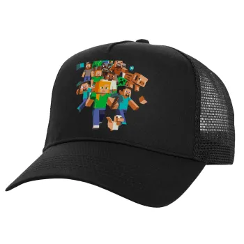 Minecraft adventure, Καπέλο Ενηλίκων Structured Trucker, με Δίχτυ, Μαύρο (100% ΒΑΜΒΑΚΕΡΟ, ΕΝΗΛΙΚΩΝ, UNISEX, ONE SIZE)