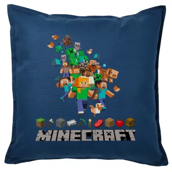 Minecraft adventure, Μαξιλάρι καναπέ Μπλε 100% βαμβάκι, περιέχεται το γέμισμα (50x50cm)