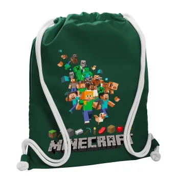 Minecraft adventure, Τσάντα πλάτης πουγκί GYMBAG BOTTLE GREEN, με τσέπη (40x48cm) & χονδρά λευκά κορδόνια
