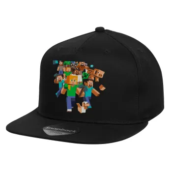 Minecraft adventure, Καπέλο παιδικό Flat Snapback, Μαύρο (100% ΒΑΜΒΑΚΕΡΟ, ΠΑΙΔΙΚΟ, UNISEX, ONE SIZE)