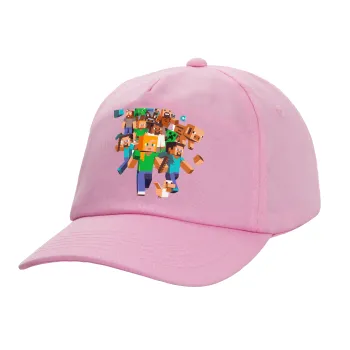 Minecraft adventure, Καπέλο παιδικό casual μπειζμπολ, 100% Βαμβακερό Twill, ΡΟΖ (ΒΑΜΒΑΚΕΡΟ, ΠΑΙΔΙΚΟ, ONE SIZE)