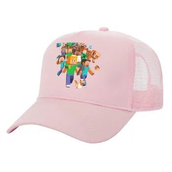 Minecraft adventure, Structured Trucker Children's Hat, with Mesh, PINK (100% COTTON, CHILDREN'S, UNISEX, ONE SIZE)