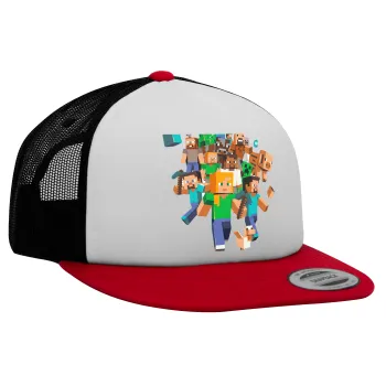 Minecraft adventure, Καπέλο Ενηλίκων Foam Flat Snapback με Δίχτυ Κόκκινο-Λευκό-Μαύρο (POLYESTER, ΕΝΗΛΙΚΩΝ, UNISEX, ONE SIZE)