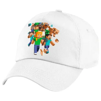 Minecraft adventure, Πεντάφυλλο καπέλο Λευκό, 100% Βαμβακερό (Twill), με ρύθμιση, unisex
