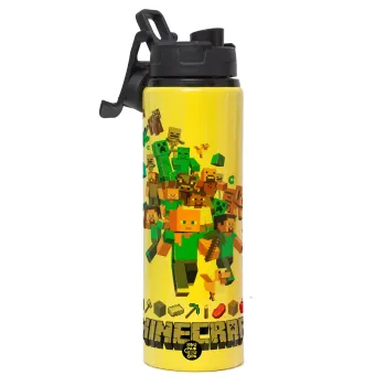 Minecraft adventure, Metallic water bottle with safety lid, 850ml aluminum
