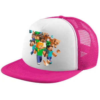 Minecraft adventure, Καπέλο παιδικό Soft Trucker με Δίχτυ ΡΟΖ/ΛΕΥΚΟ (POLYESTER, ΠΑΙΔΙΚΟ, ONE SIZE)
