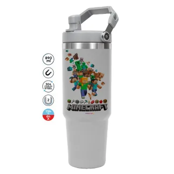 Minecraft adventure, ΓΚΡΙ χρώματος Θερμός Ανοξείδωτο 890ml (30oz) με χερούλι