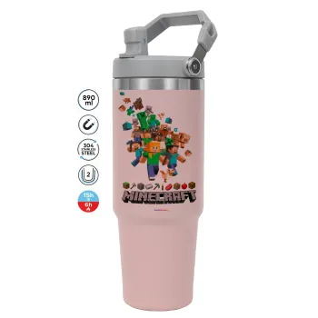Minecraft adventure, ΡΟΖ χρώματος Θερμός Ανοξείδωτο 890ml (30oz) με χερούλι
