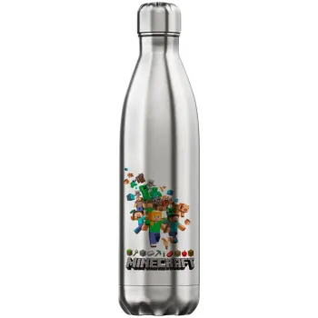 Minecraft adventure, Μεταλλικό παγούρι θερμός Inox (Stainless steel), διπλού τοιχώματος, 750ml