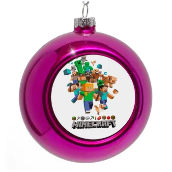 Minecraft adventure, Purple Christmas tree ornament bauble 8cm