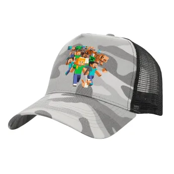 Minecraft adventure, Adult Structured Trucker Hat, with Mesh, (Camouflage) Army Camo (100% COTTON, ADULT, UNISEX, ONE SIZE)