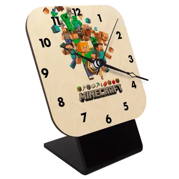 Minecraft adventure, Quartz Table clock in natural wood (10cm)