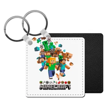 Minecraft adventure, Μπρελόκ Δερματίνη, τετράγωνο ΜΑΥΡΟ (5x5cm)