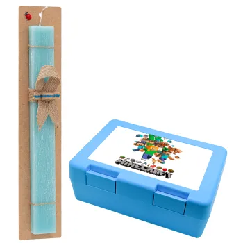 Minecraft adventure, Easter Set, children's snack container BLUE & Easter aromatic flat candle (30cm) (TURQUOISE)