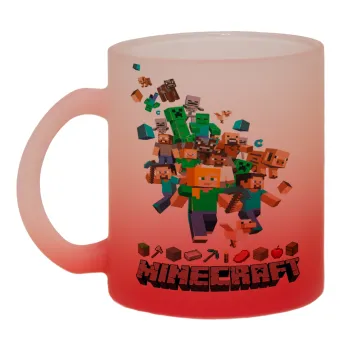 Minecraft adventure, Κούπα γυάλινη δίχρωμη με βάση το κόκκινο ματ, 330ml