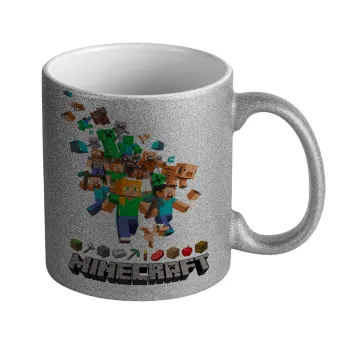 Minecraft adventure, Κούπα Ασημένια Glitter που γυαλίζει, κεραμική, 330ml