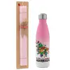 Easter Set, Metallic pink/white (Stainless steel) thermos, double-walled, 500ml & aromatic flat Easter candle (30cm) (PINK)