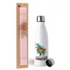 Easter Set, metallic stainless steel water bottle (750ml) & scented flat Easter candle (30cm) (PINK)