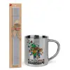 Easter Set, metallic thermal cup (300ml) & Easter aromatic flat candle (30cm) (GRAY)