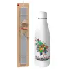 Easter Set, metallic stainless thermos bottle (500ml) & scented flat Easter candle (30cm) (GRAY)