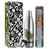Easter Set, metallic stainless thermos flask (500ml) & scented flat Easter candle (30cm) (GRAY)