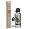 Easter Set, metallic silver aluminum water bottle (500ml) & aromatic flat Easter candle (30cm) (GRAY)
