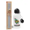 Easter Set, metallic aluminum water bottle (500ml) & aromatic flat Easter candle (30cm) (GRAY)