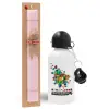 Easter Set, metallic aluminum bottle (500ml) & aromatic flat Easter candle (30cm) (PINK)