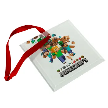 Minecraft adventure, Christmas ornament, glass square ornament 9x9cm