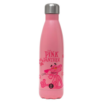 The pink panther, Μεταλλικό παγούρι θερμός Ροζ Ματ (Stainless steel), διπλού τοιχώματος, 500ml