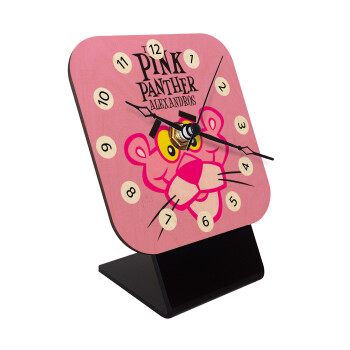 The pink panther, Quartz Table clock in natural wood (10cm)