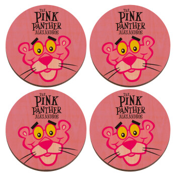 The pink panther, ΣΕΤ x4 Σουβέρ ξύλινα στρογγυλά plywood (9cm)
