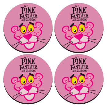 The pink panther, ΣΕΤ 4 Σουβέρ ξύλινα στρογγυλά (9cm)