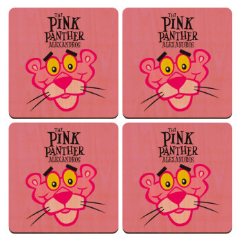 The pink panther, ΣΕΤ x4 Σουβέρ ξύλινα τετράγωνα plywood (9cm)
