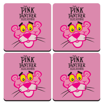 The pink panther, ΣΕΤ 4 Σουβέρ ξύλινα τετράγωνα (9cm)