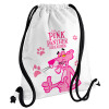 The pink panther, Τσάντα πλάτης πουγκί GYMBAG λευκή, με τσέπη (40x48cm) & χονδρά κορδόνια