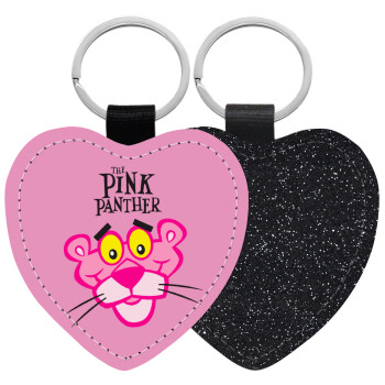 The pink panther, Μπρελόκ PU δερμάτινο glitter καρδιά ΜΑΥΡΟ