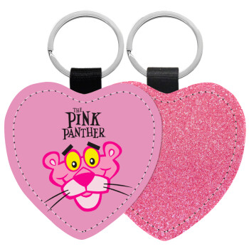 The pink panther, Μπρελόκ PU δερμάτινο glitter καρδιά ΡΟΖ