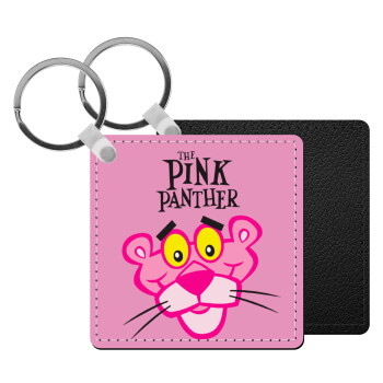 The pink panther, Μπρελόκ Δερματίνη, τετράγωνο ΜΑΥΡΟ (5x5cm)